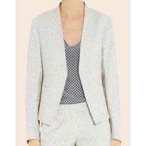 Theory White Navy Pinstripe Lanai Canvas Open Front Blazer Size 10